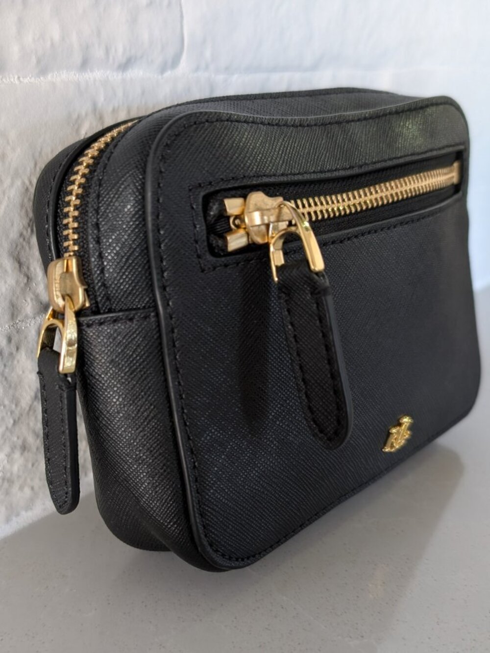 Lauren Ralph Lauren Black Saffiano Leather Belt Bag Pouch